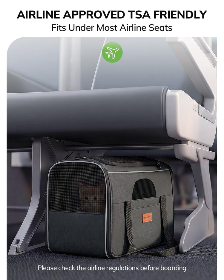 Morpilot Pet Carrier for Large Cats, Puppies & Small Dogs Up to 25lbs, Escape-Proof with Locking Zippers, Dual-Sided Cushion, Safety Buckle for Car & Vet Travel, Includes Foldable Bowl (Dark Gray)