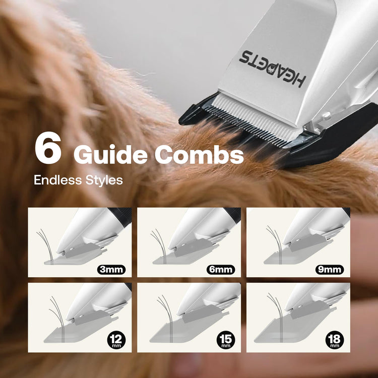 HEAPETS Dog Grooming Clippers, Low Noise, Electric Quiet, Adjustable Clipper Comb, Rechargeable Cordless Dog Hair Clippers for Dogs Cats Pets, Gold