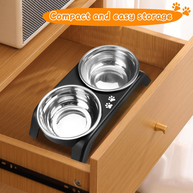 COMESOON Elevated Dog Bowls, 4 Height Adjustable Raised Bowl Stand with 2 Thick 50oz Stainless Steel Food Bowls Non-Slip Feeder Adjusts to 3.7'', 9.2'', 10.75'', 12.36'' Black, (DB-W01)