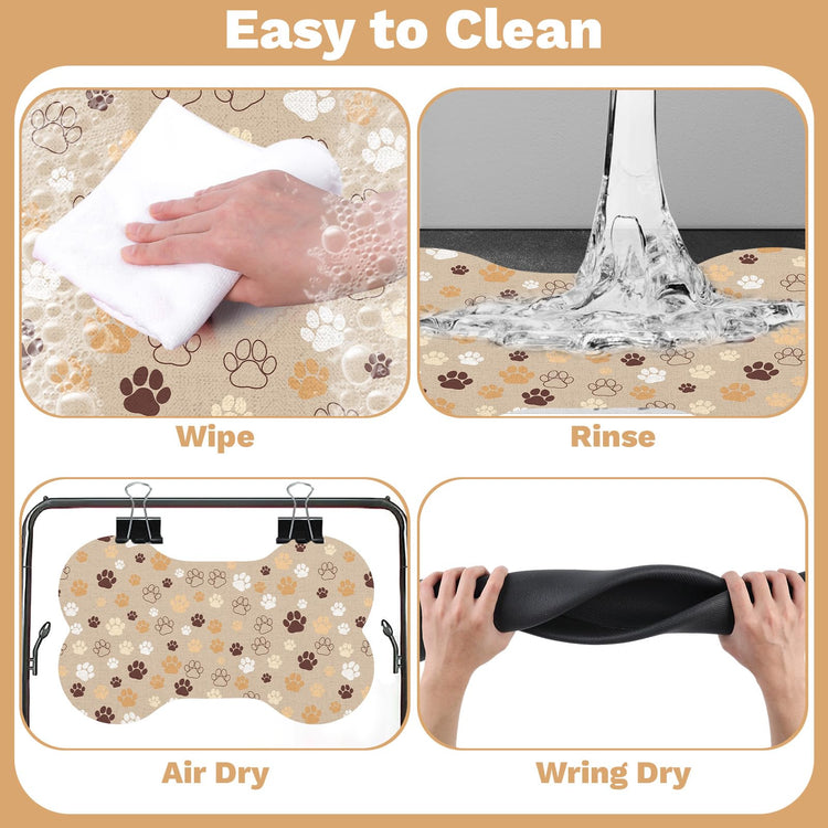 Pet Dog Cat Food Mat, Absorbent Bone Shaped Dog Bowl Mats for Food and Water, Non Slip Cute Dogs Cat Placemats Feeding Mat with Rubber for Floors Indoor Puppy Pet Accessories Supplies 12"x20" Khaki