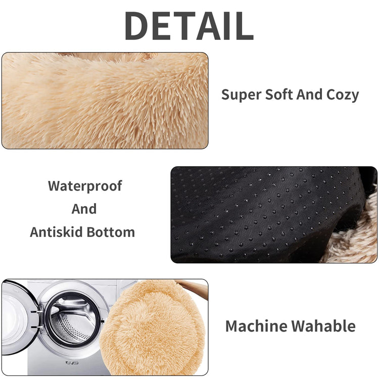 Dog Bed for Small Medium Large Dogs Cats, 20 inch Calming Washable-Round Cozy Soft Pet Bed for Puppy and Kitten with Slip-Resistant Bottom
