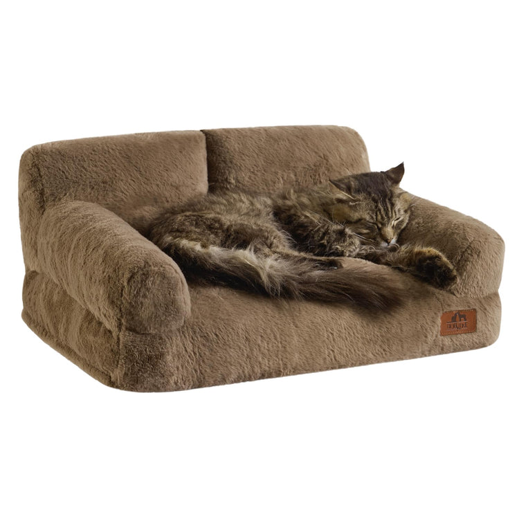 Hollypet Fluffy Dog Cat Bed Pet Couch Beds Plush Soft Warming Machine Washable Puppy Bed with Non-Slip Bottom for Cats and Small Medium Dogs up to 25 lbs, Gray, 24" L x 18" W x 10" Th