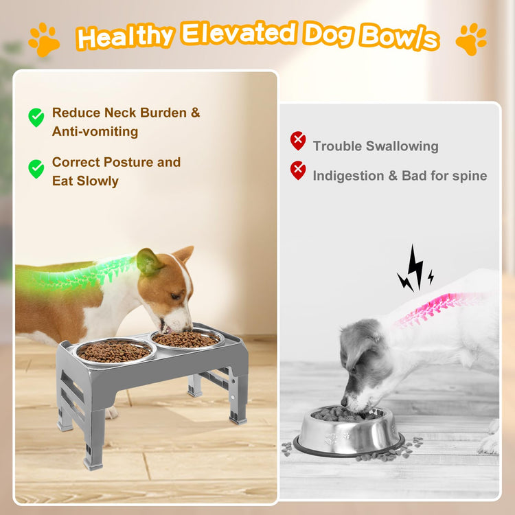COMESOON Elevated Dog Bowls, 4 Height Adjustable Raised Bowl Stand with 2 Thick 50oz Stainless Steel Food Bowls Non-Slip Feeder Adjusts to 3.7'', 9.2'', 10.75'', 12.36'' Black, (DB-W01)