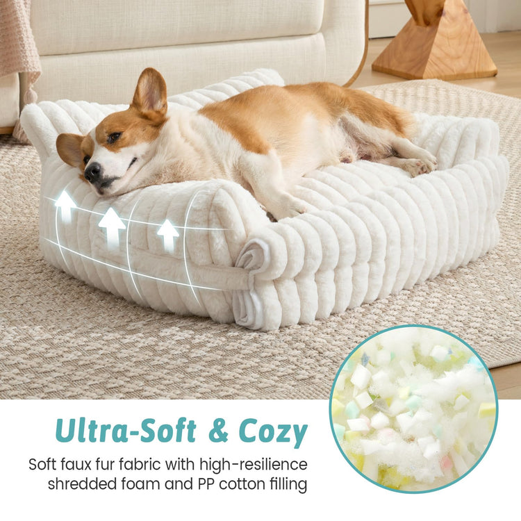 COZY KISS Cute Cat Couch, Fluffy Sofa Bed for Cats and Small Dogs, Premium Faux Rabbit Fur Cats beds for Indoor Cat, Ultra-Soft Supportive Pet Couch Furniture (Grey, S: 25.5''x17.5'')