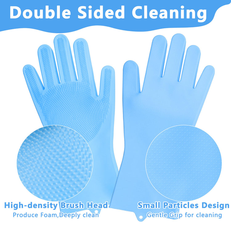 Pet Grooming Gloves—Dog Washing Gloves with High-Density Teeth, Dog Bath Scrubber with Enhanced Five Finger Design, Silicone Gloves for Dogs and Cats Bathing, Massage (Blue)