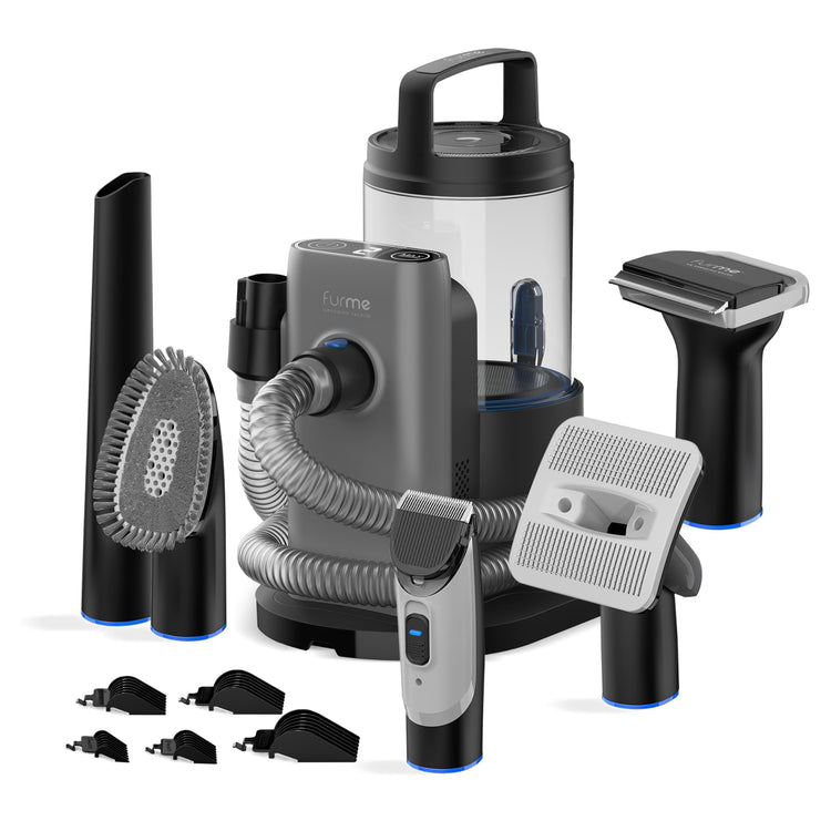 FurMe Original Pet Grooming Vacuum Kit - Cat & Dog Grooming Kit for Easy Pet Care at Home, Quiet & Safe Dog Hair Remover Machine with Brush, Clipper, Shedding & Cleaner Tools & 1L Canister