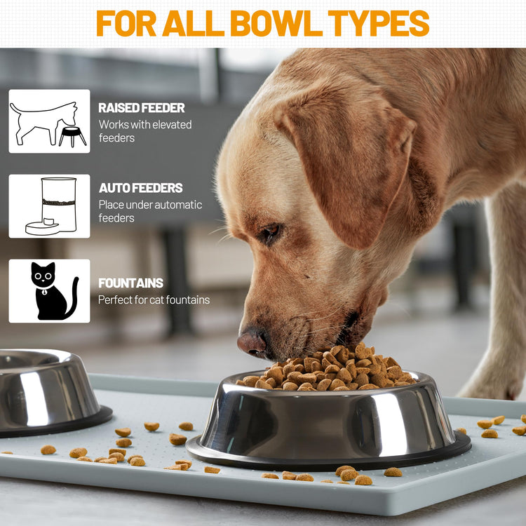 Hubulk Dog Feeding Mat,100% Waterproof Food Grade Silicone Pet Food and Water Bowl Placemat,Dishwasher, High Raised Edge to Prevent Spills,Nonslip Tray to Stop Messes on Floor (19"x12"x0.5", Grey)