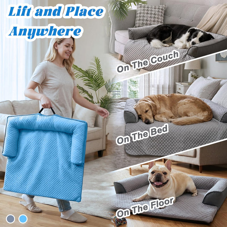 Calming Dog Bed Fluffy Plush Dog Mat for Furniture Protector with Removable Washable Cover for Large Medium Small Dogs and Cats (Small(35x31x5), Light Grey)