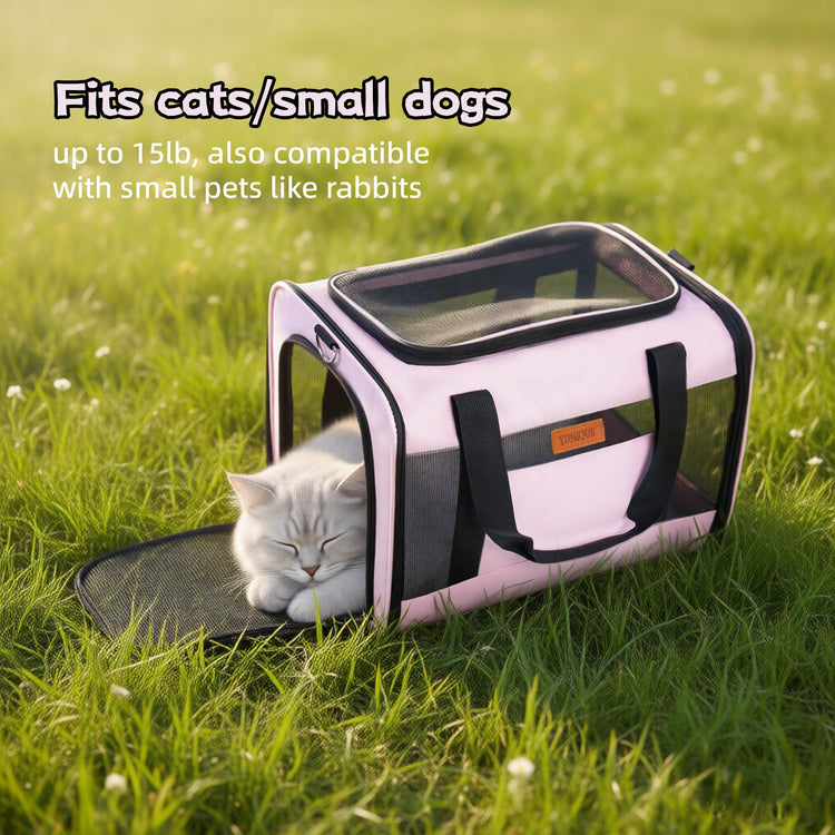 YUNIQUE Soft-Sided Cat & Dog Carrier for Pets Up to 15 Lbs, Airline Approved Collapsible Travel Puppy Carrier with Lightweight Fabric Design (Grey)