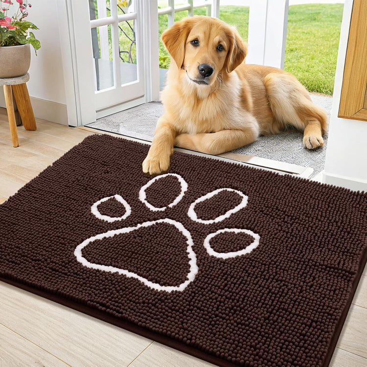 Smiry Dog Door Mat for Muddy Paws, Absorbent Dirt Trapper Non Slip Quick Dry Washable Chenille Mat for Mud Dogs, Entry Rug for Indoor and Outdoor (30x20 Inches, Grey and Black)