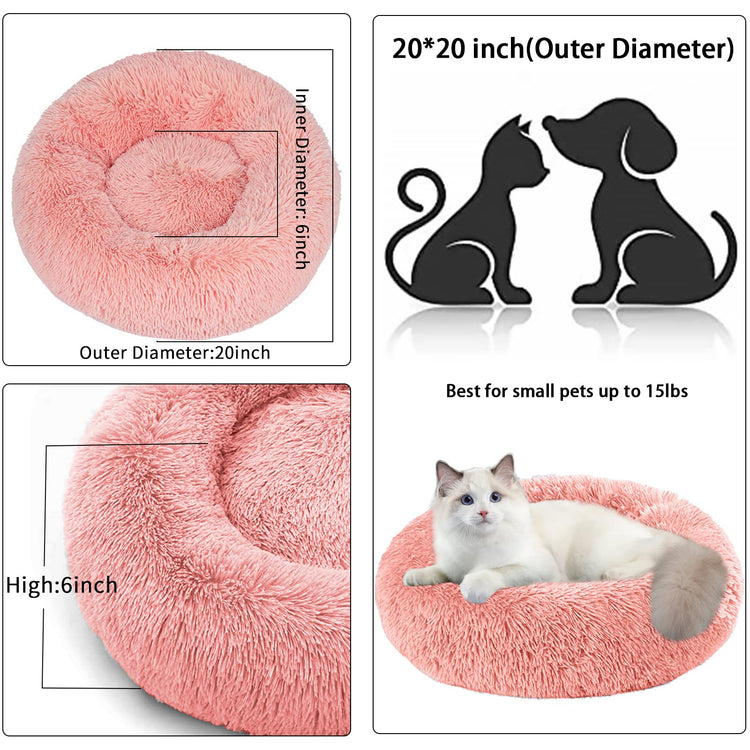 Dog Bed for Small Medium Large Dogs Cats, 20 inch Calming Washable-Round Cozy Soft Pet Bed for Puppy and Kitten with Slip-Resistant Bottom