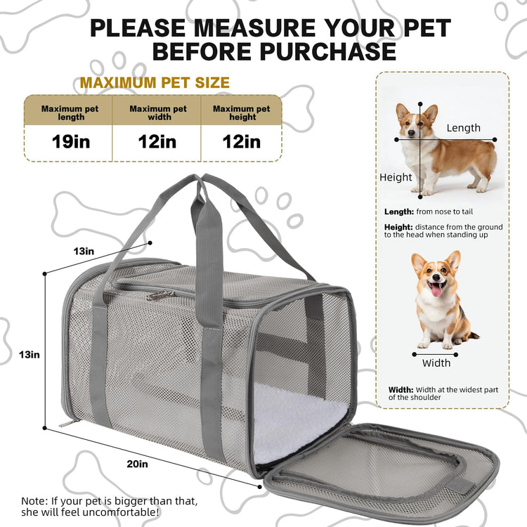 Cat Carrier Dog Carrier Pet Carriers Soft-Sided Cats Bag Animal Carriers Puppy Carrying Bag TSA Airline Approved Small Dog Carrier Soft Sided, Collapsible Travel Carriers for Big Cats(Up to 16lbs),