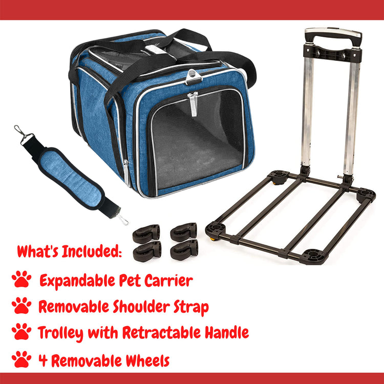 RUFF LIFE 101 Airline Approved Expandable Premium Pet Carrier on Wheels- Two Sided Rolling Carrier- Designed for Dogs & Cats- Extra Spacious Soft Lined Carrier! (Black) (RL-PET-CARRIER-WHEELS)