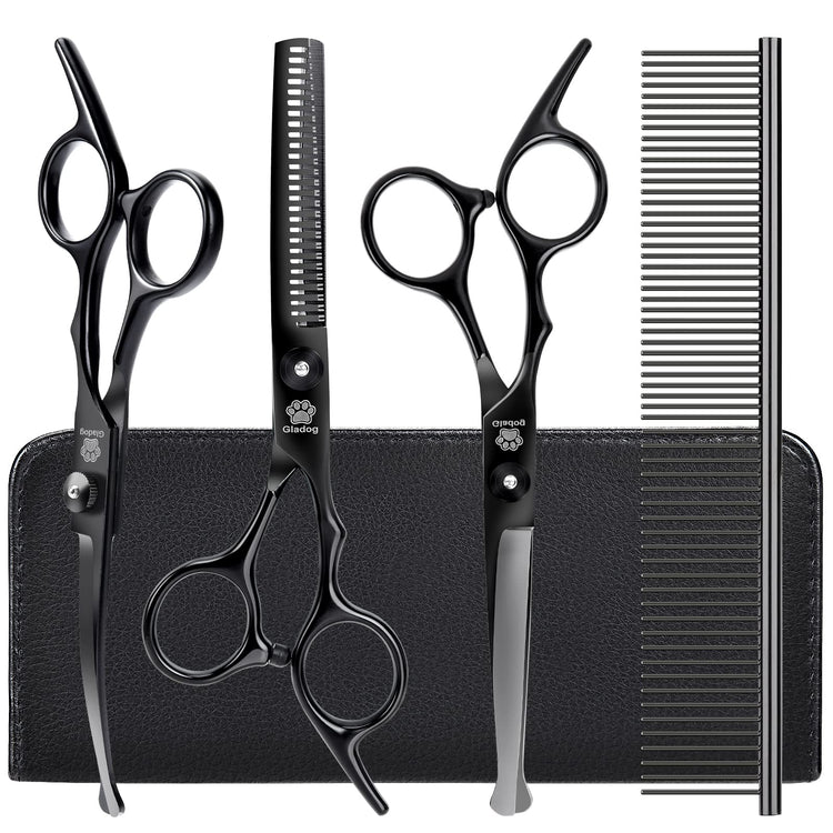 GLADOG Professional 5 in 1 Dog Grooming Scissors Set with Safety Round Tips, Sharp and Heavy-duty Pet Grooming Shears for Cats
