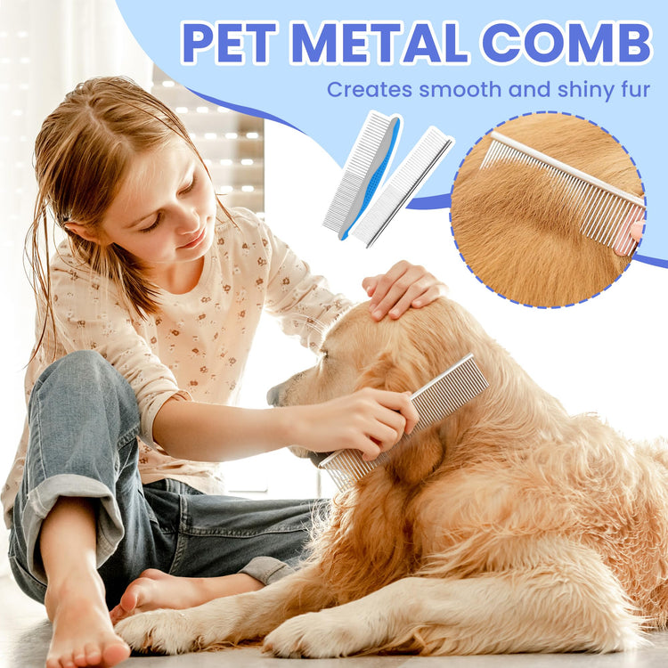 Self Cleaning Shedding Brush - 5-in-1 Professional Pet Grooming Kit Skin Friendly Grooming Tool for Dogs, Cats, and Puppies, Deshedding and Hair Removal for Long and Short Haired Pets, Blue