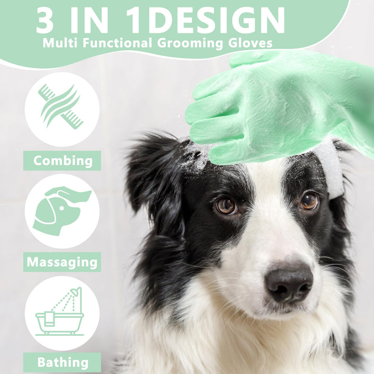 Pet Grooming Gloves—Dog Washing Gloves with High-Density Teeth, Dog Bath Scrubber with Enhanced Five Finger Design, Silicone Gloves for Dogs and Cats Bathing, Massage (Blue)