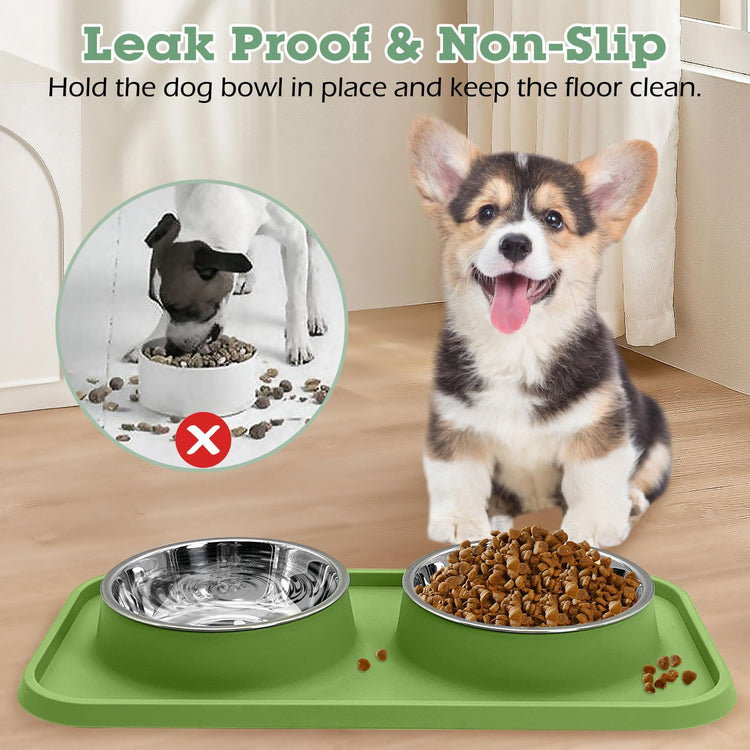 BNOSDM Double Dog Food Bowls Stainless Steel Dog Food and Water Bowls with Non-Spill Plastic Mat Pet Cat Feeder Bowl Set for Puppy Cats Kitten Small Medium Dogs Pink