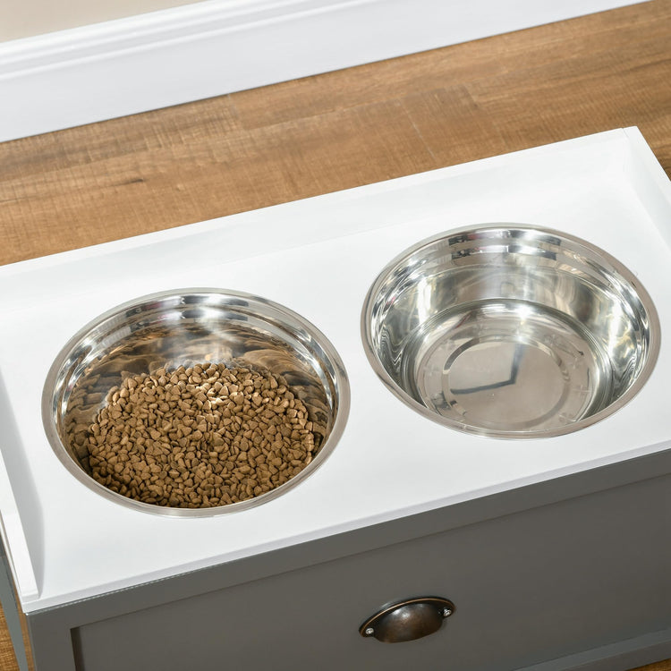 PawHut Dog Feeding Station with Storage Drawer, Dog Food Storage Cabinet with 2 Removable Elevated Pet Bowls for Large Sized Dogs, Coffee