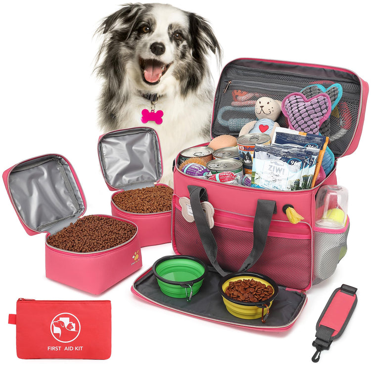 Dog Travel Bag for Traveling| Week Away/Overnight Dog Travel Accessories with Multi-Function Pockets| Travel Set for Dogs and Cats|Ideal Pet Diaper Bag and Pet Gift Kit(Grey)