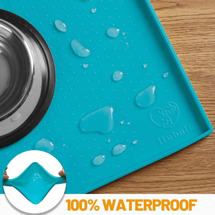 Hubulk Dog Feeding Mat,100% Waterproof Food Grade Silicone Pet Food and Water Bowl Placemat,Dishwasher, High Raised Edge to Prevent Spills,Nonslip Tray to Stop Messes on Floor (19"x12"x0.5", Grey)