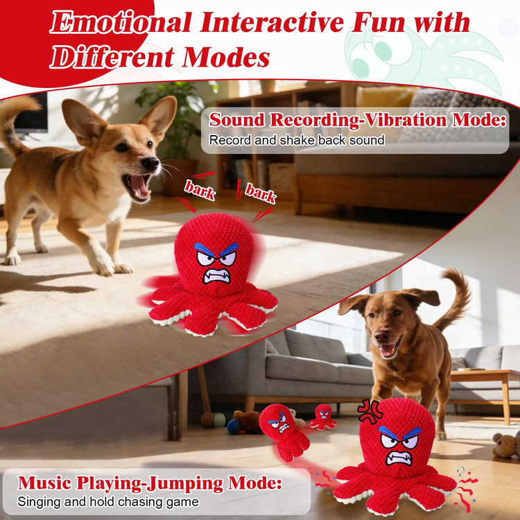 Mity rain Interactive Dog Toys with Thicken Plush, Moving Dog Toy with Recording Mode Shaking & Singing Mode Bouncing, Funny Ball Jumping to Keep Them Busy & Chase, Rechargeable (Octopus)