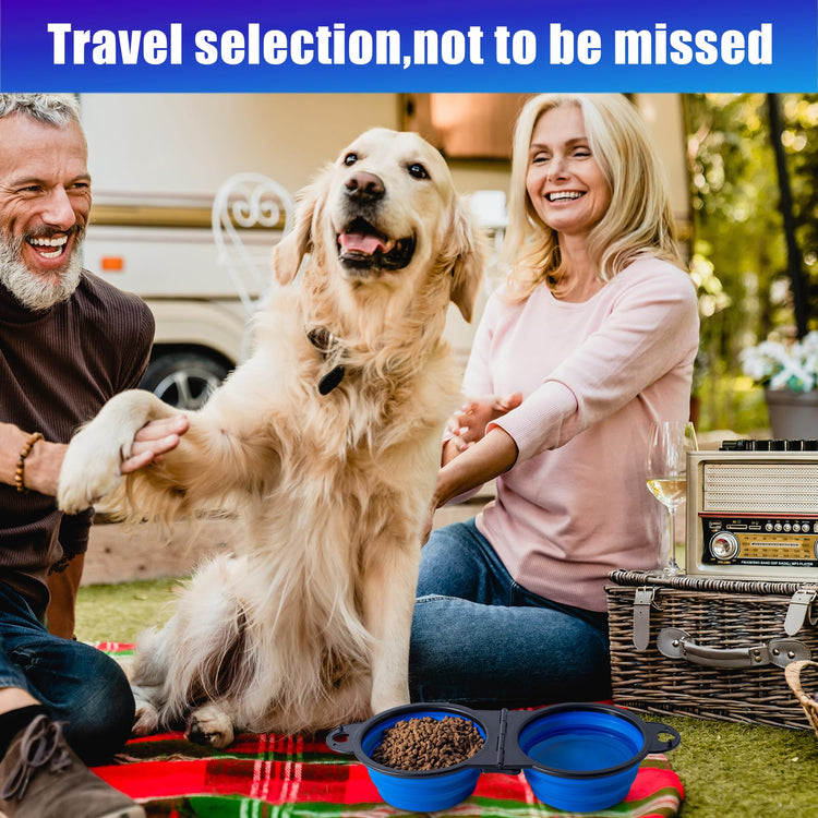 SLSON Collapsible Dog Dual Bowls Reinforced Rim 180 Degrees Flip Over Foldable Double Bowl with Lock Clips More Stable Dog Travel Bowls Pet Food Water Feeder (Light Pink)