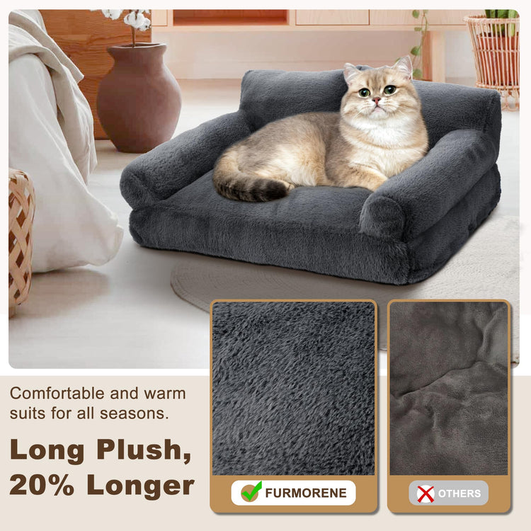Large Cat Beds for Indoor Cats, Dog Couch Bed, Cute Cat Couch Sofas for Less 20lbs Kitten Puppy, Small Dog Sofas & Chairs with Removable Washable Cover, Soft Warm Pet Furniture, Cream