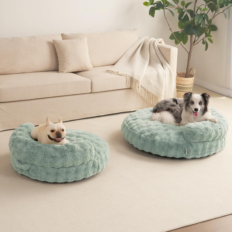 EHEYCIGA Soft Cat Couch Bed for Indoor Cats, Fluffy Small Dog Bed with Removable Washable Cover, Bolster Pet Sofa, Waterproof and Non-Slip, 23" x 23"x 7", Cream