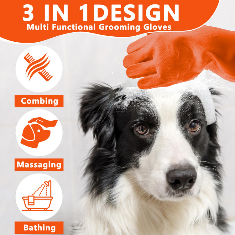 Pet Grooming Gloves—Dog Washing Gloves with High-Density Teeth, Dog Bath Scrubber with Enhanced Five Finger Design, Silicone Gloves for Dogs and Cats Bathing, Massage (Blue)
