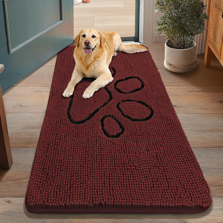 Smiry Dog Door Mat for Muddy Paws, Absorbent Dirt Trapper Non Slip Quick Dry Washable Chenille Mat for Mud Dogs, Entry Rug for Indoor and Outdoor (30x20 Inches, Grey and Black)