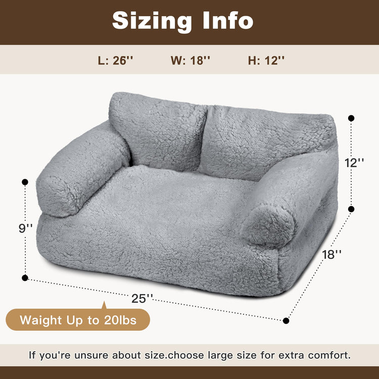 Large Cat Beds for Indoor Cats, Dog Couch Bed, Cute Cat Couch Sofas for Less 20lbs Kitten Puppy, Small Dog Sofas & Chairs with Removable Washable Cover, Soft Warm Pet Furniture, Cream