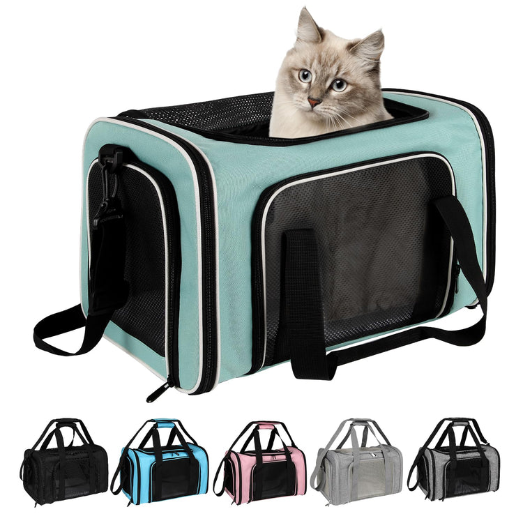 Cat, Dog Carrier for Small Medium Pet Carriers Up to15Lbs, Cats Carrier Soft- Sided Puppy Dogs Bag Portable Foldable Airline Approved Carrier Travel (Green 18 * 11 * 11)