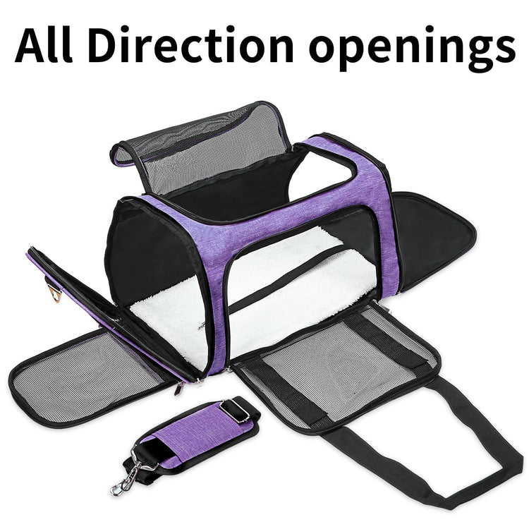 Soft-Sided Cat/Dog/Pet Carrier, Collapsible Pets Travel Carriers for Big Cats/Small Dogs with Shoulder Strap & Removable Mat, Mesh Puppy Carry Bag, Up to 16 Lbs, TSA Airline Approved(Black)