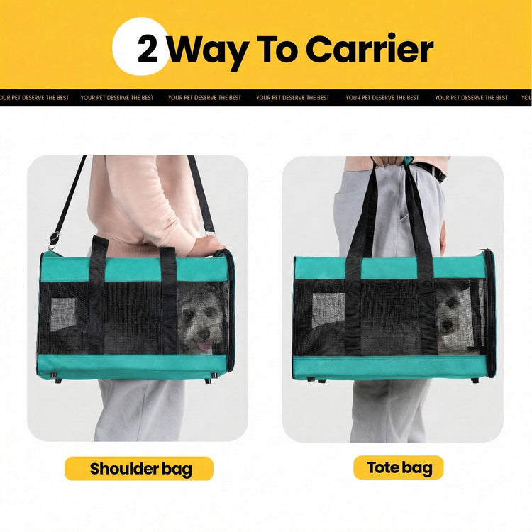 Conlun Cat Carrier Airline Approved, Soft-Sided Dog Carrier with Inner Safety Leash, Pet Transport Carrier for Small-Medium Cats Puppies up to 15 Lbs, Collapsible Travel Kitten Carrier Bag -BlackM