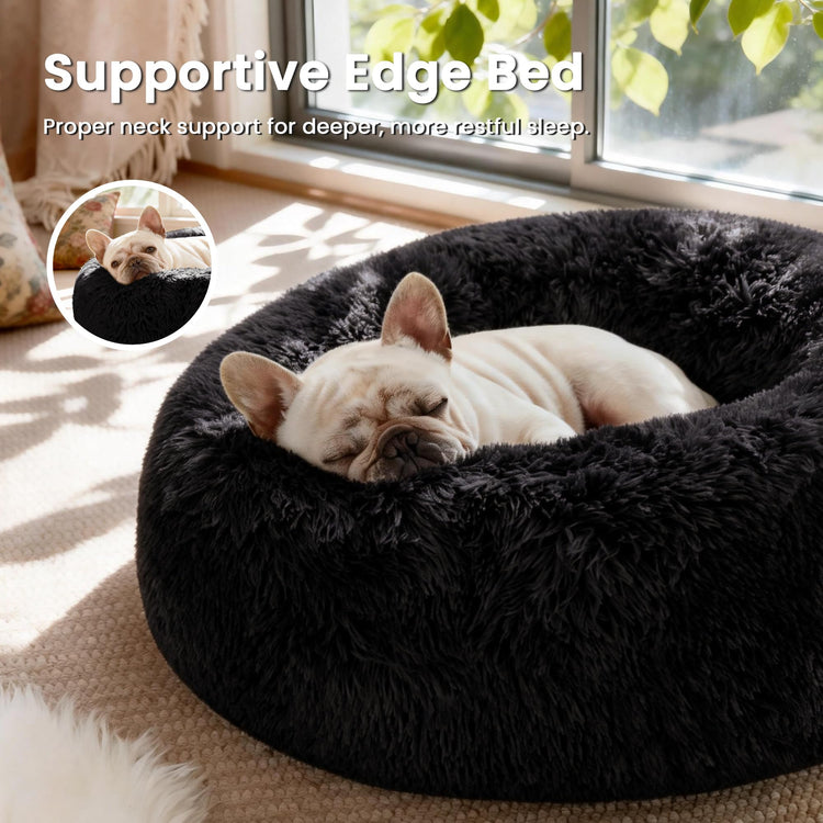 Love's cabin Calming Dog & Cat Bed, Cat Bed for Indoor Cats, Anti-Anxiety Donut Round Bed, Fluffy Warming Pet Bed for Small Medium Dogs and Cats, Beige Taupe 20"/24"