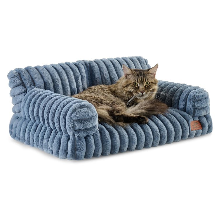 Hollypet Fluffy Dog Cat Bed Pet Couch Beds Plush Soft Warming Machine Washable Puppy Bed with Non-Slip Bottom for Cats and Small Medium Dogs up to 25 lbs, Gray, 24" L x 18" W x 10" Th