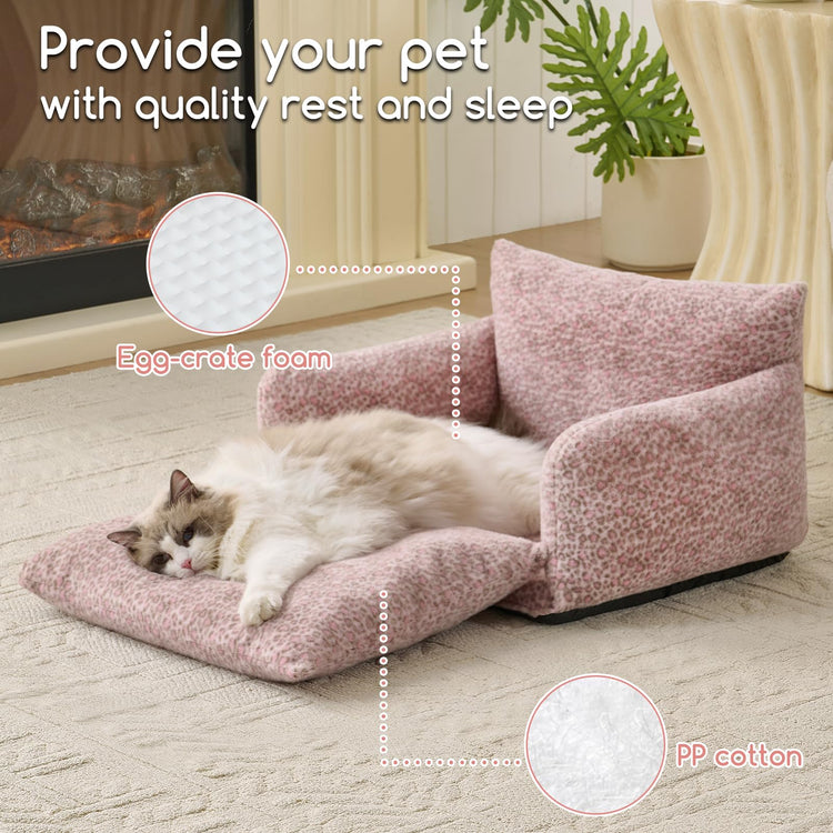 Hollypet Cat Bed Fluffy Plush Multifunctional Double-Layer Machine Washable Soft Warming Kitty Pet Couch Orthopedic Nest Beds for Small Cats Kitten and Dogs up to 13lbs, Khaki(25x20x13 inch)