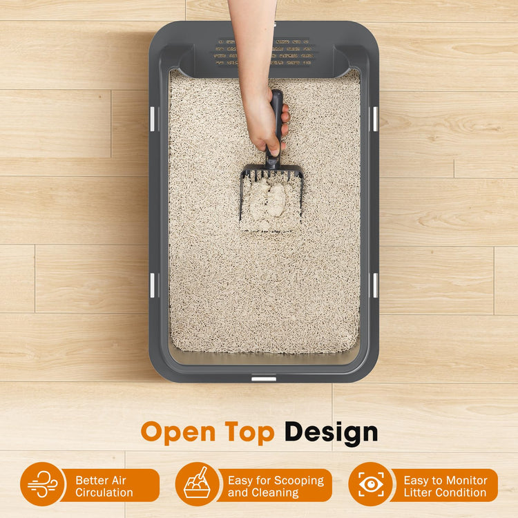 2PACK Stainless Steel Litter Box, Extra Large Litter Boxes for Big Cats, XL Metal Cat Litter Box with Lid High Sides, Anti-Urine Leakage, Non-Sticky, Scoop Included