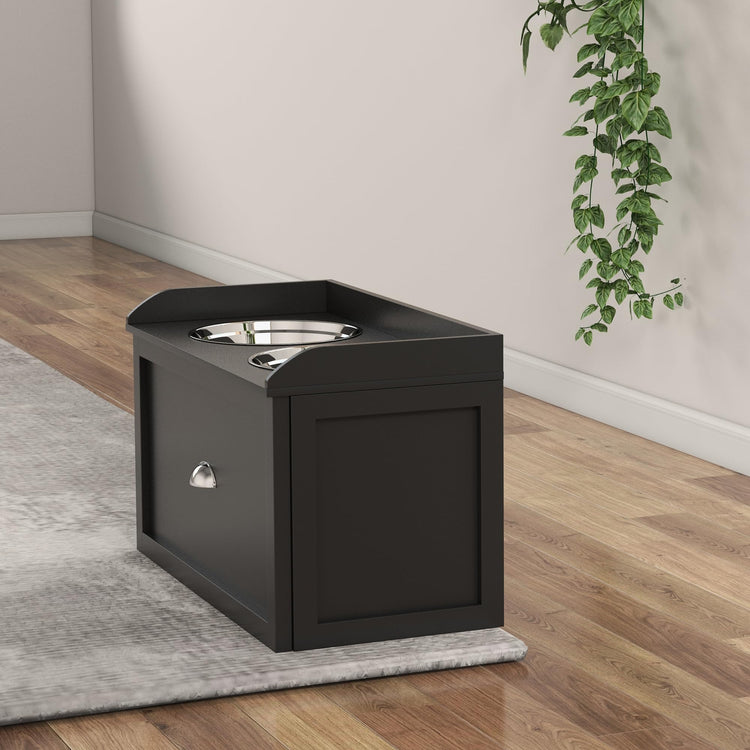 PawHut Dog Feeding Station with Storage Drawer, Dog Food Storage Cabinet with 2 Removable Elevated Pet Bowls for Large Sized Dogs, Coffee