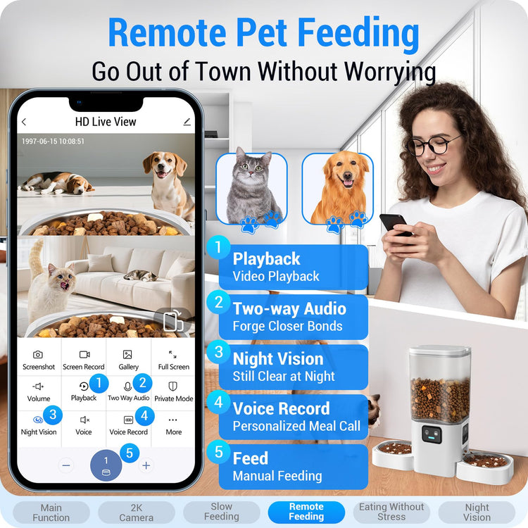 Frienhund Automatic Cat Feeder with 2K Camera: 5G WiFi Automatic Dog Feeder with Night Vision,Cat Food Dispenser with 7L Large Food Storage Container for Multiple Pet,Detachable for Easy Clean -29 Cup