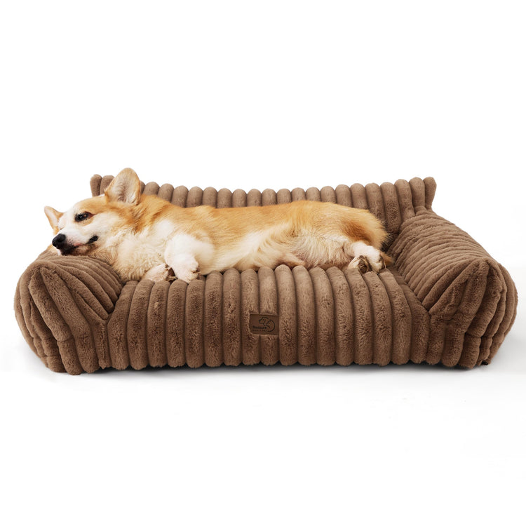 Bedsure ComfyFleece™ Cute Cat Couch for Pets - As Seen on TV on Good Day New York, Fluffy Cats beds for Indoor Cats with Removable Washable Cover, Supportive Pet Sofa, 24inch, Cream