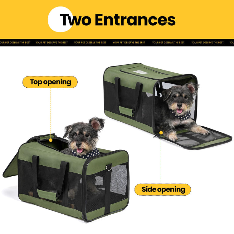 Conlun Cat Carrier Airline Approved, Soft-Sided Dog Carrier with Inner Safety Leash, Pet Transport Carrier for Small-Medium Cats Puppies up to 15 Lbs, Collapsible Travel Kitten Carrier Bag -BlackM