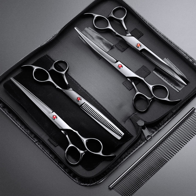 Gimars Titanium Coated Professional 6 in 1 4CR Stainless Steel Dog Grooming Scissors with Safety Round Tip, Heavy Duty Pet Grooming Scissor for Dogs, Cats and Other Animals