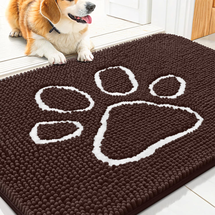 Smiry Dog Door Mat for Muddy Paws, Absorbent Dirt Trapper Non Slip Quick Dry Washable Chenille Mat for Mud Dogs, Entry Rug for Indoor and Outdoor (30x20 Inches, Grey and Black)