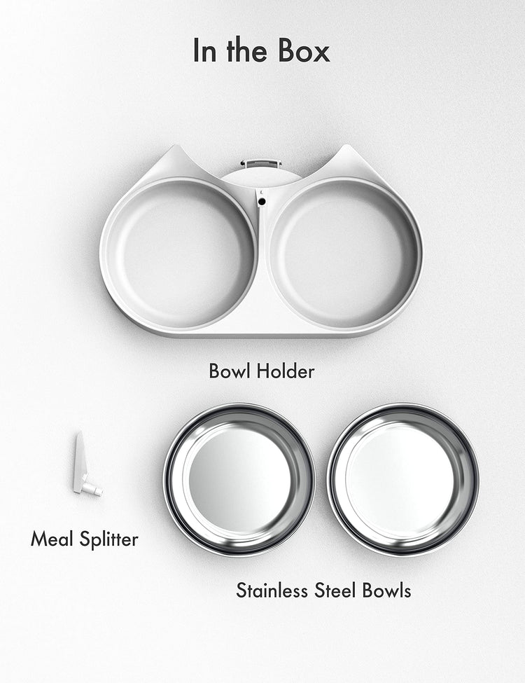 PETLIBRO Pet Food Splitter with Stainless Steel Bowls, Automatic Cat Feeder Bowls for Two Cats or Dogs, Suitable for PETLIBRO Automatic Cat Feeder PLAF005, PLAF006, PLAF103, PLAF203, White