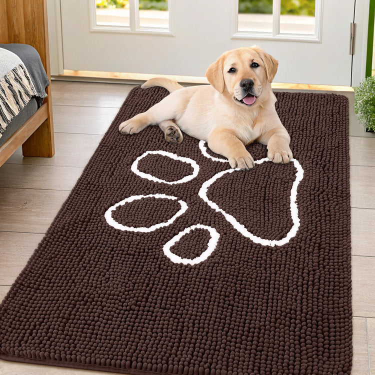 Smiry Dog Door Mat for Muddy Paws, Absorbent Dirt Trapper Non Slip Quick Dry Washable Chenille Mat for Mud Dogs, Entry Rug for Indoor and Outdoor (30x20 Inches, Grey and Black)