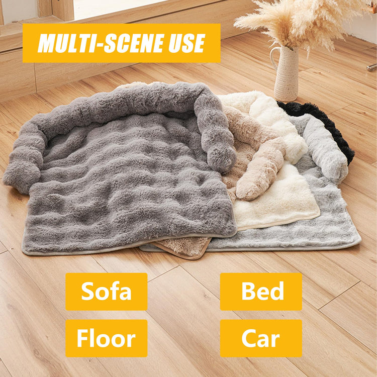 Calming Dog Bed for Couch, 29.5 x 29.5 inch, Non-Slip Luxurious Dog Sofa Mat for Furniture Protector, Perfect for Small, Medium Dogs and Cats (Khaki)