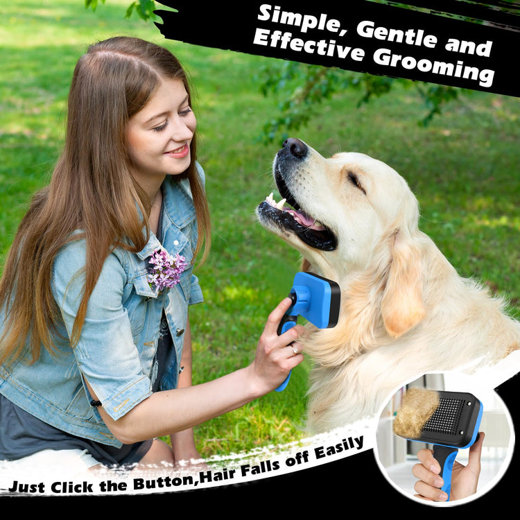 Augwind 7 in 1 Pet Grooming Kit - Dog&Cat Comb, Deshedding Brush, Nail Clipper with File, Bath Brush - Premium Pet Supplies (Blue)