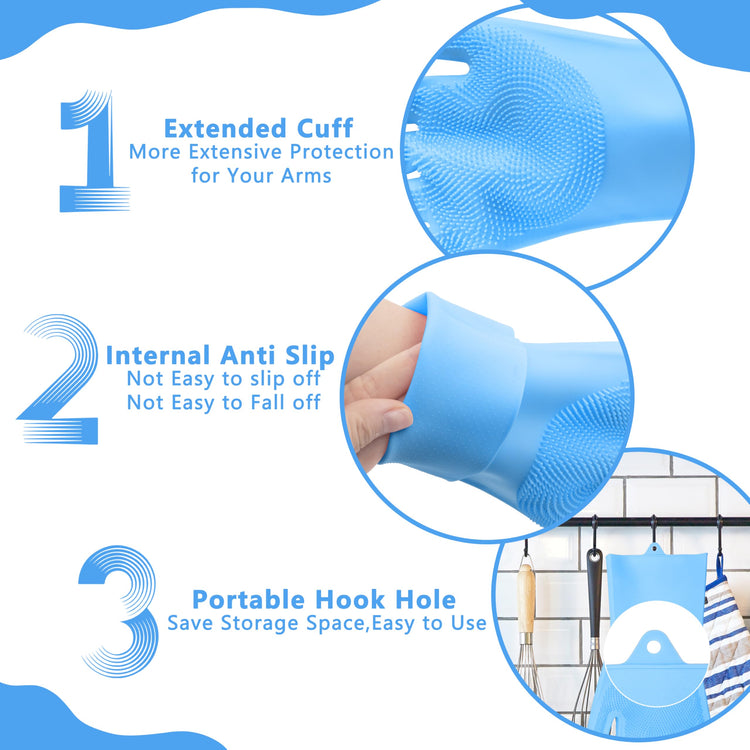 Pet Grooming Gloves—Dog Washing Gloves with High-Density Teeth, Dog Bath Scrubber with Enhanced Five Finger Design, Silicone Gloves for Dogs and Cats Bathing, Massage (Blue)