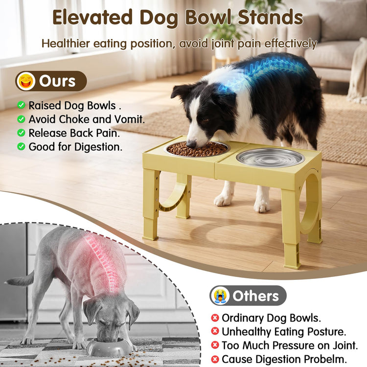 XIAZ Elevated Dog Bowls Large Breed Raised Dogs Bowl Stand Large/Medium Sized Dog Stainless Steel Food Water Bowl Stands 5 Heights Adjustable 9/11/12/14in Black Pet Feeder Dish Station